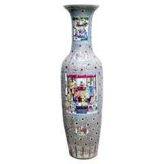 Chinese Famille Rose Urn Porcelain Floor Vase XL