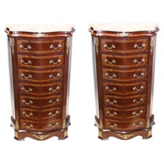 Pair French Semainier Chests Louis XV Marble Top Revival Tall Boys