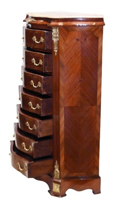 Pair French Semainier Chests Louis XV Marble Top Revival Tall Boys