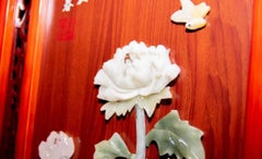 Set Chinese Panels Placques - Hardwood Soapstone Floral Decoration