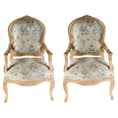 Pair French Arm Chairs Gilt Empire Fauteuils