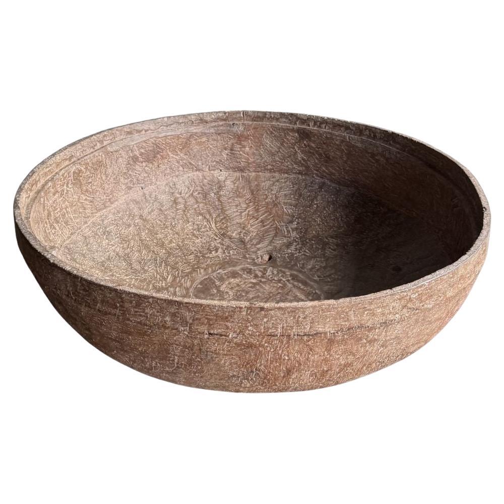Monumental cuenco de madera de burl de teca de mediados del siglo XX, orgánico moderno