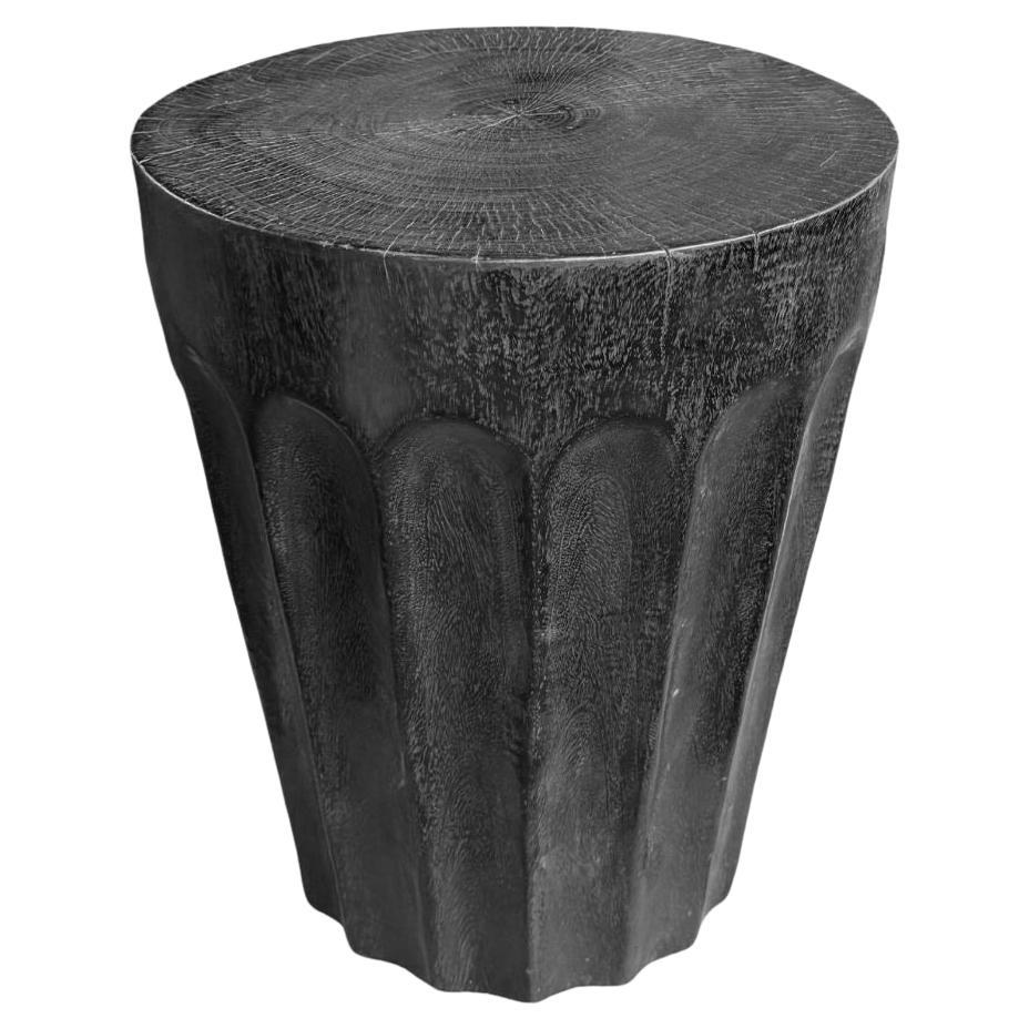 Sculptural Round Table Crafted from Solid Suar Wood, Burnt Finish