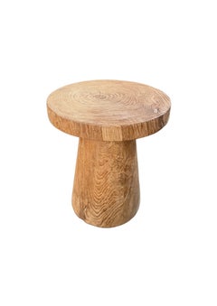 Solid Teak Wood Side Table with Sculptural Pedestal Base, Modern Organic