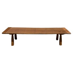 Sculptural Teak Wood Bench Carved Detailing, Modern Organic