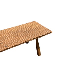 Sculptural Teak Wood Bench Carved Detailing, Modern Organic