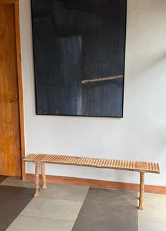 Sculptural Teak Wood Bench Carved Detailing, Modern Organic