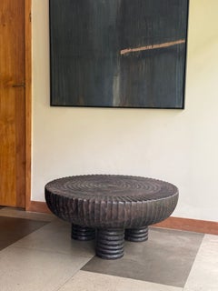 Large Suar Wood Table Espresso Finish, Hand-Carved Detailing, Modern Organic