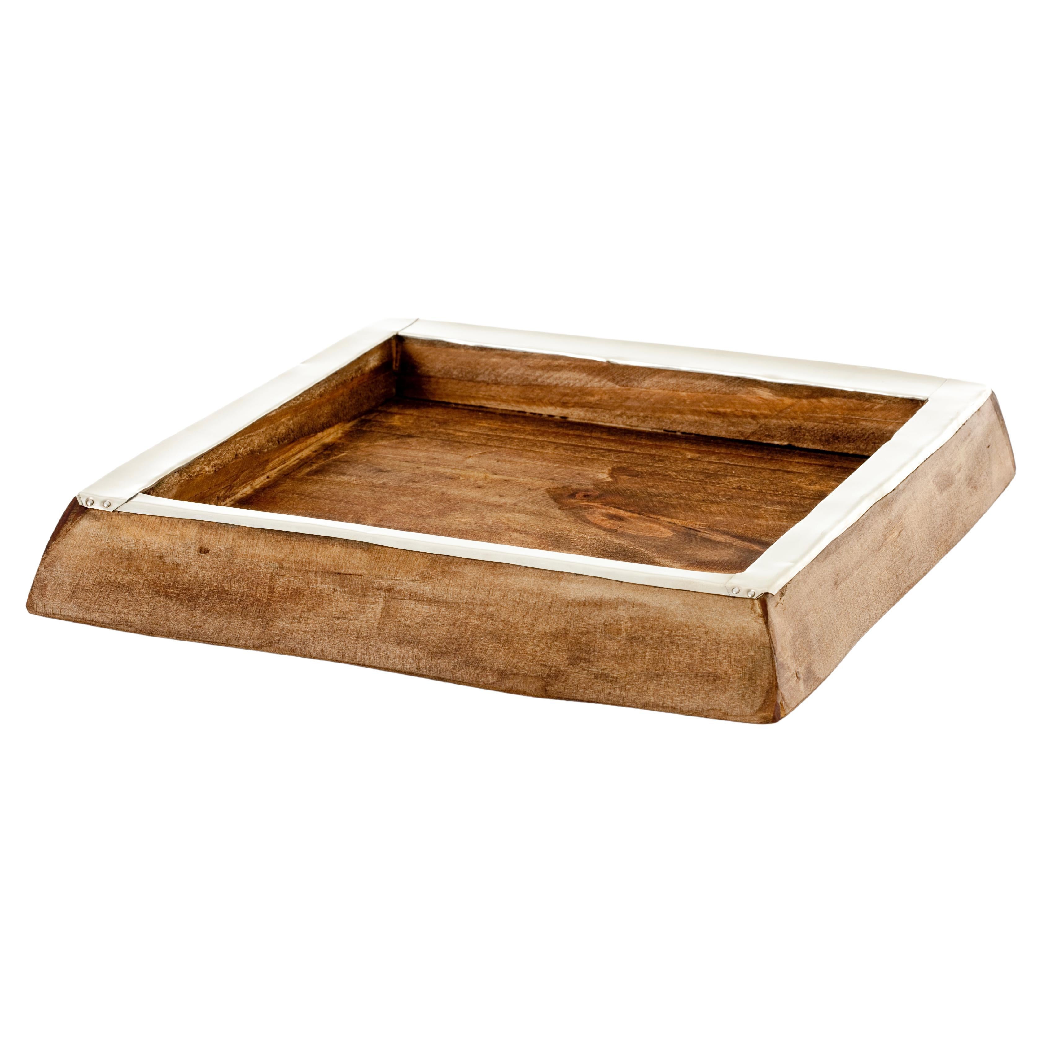 Chalten Large Wood & Alpaca Silver Square Tray