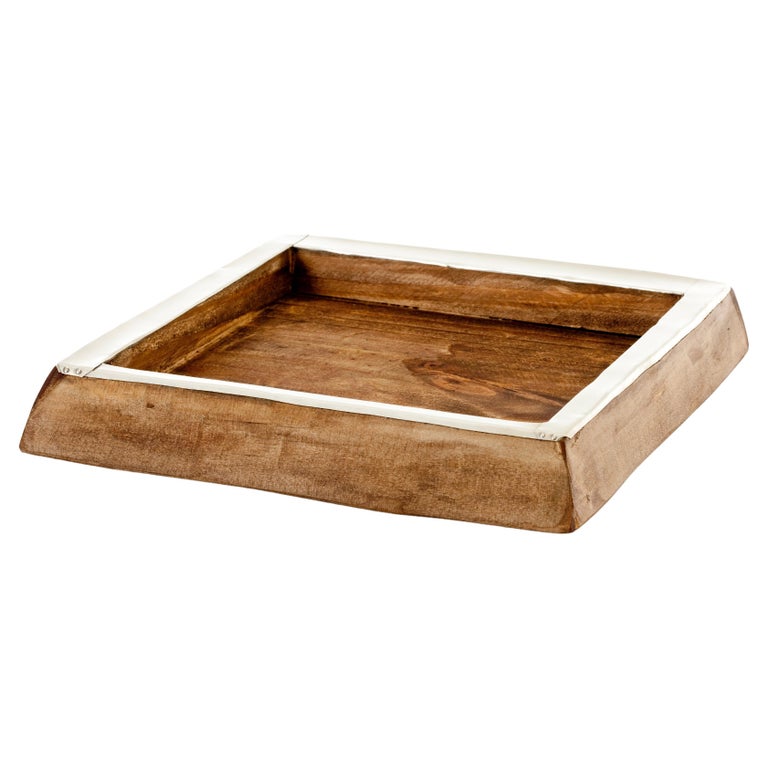 Chalten Large Wood & Alpaca Silver Square Tray For Sale