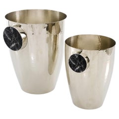 Set di secchielli per champagne Lago, taglie media e grande, in pietra di onice nero e argento alpaca