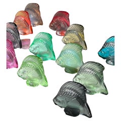 Collection of 16 Lalique Fish Sculptures in Glass