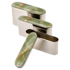 SET di scatole ovali Tafi in onice, argento alpaca e pietra di onice verde