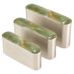 SET Tafi-Ovalboxen aus Onyx, Alpaka-Silber und grünem Onyx-Stein