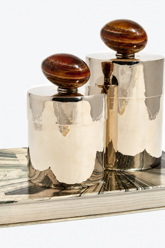 Ensemble « Egg », bocaux petits, moyens et grands, onyx de Bordeaux et argent d'alpaga