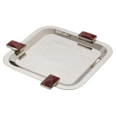 Glaciar Small Silver Alpaca & Bordeaux Onyx Stone Square Tray