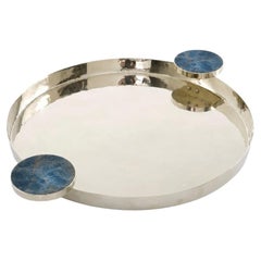 Vassoio medio LAGO dello Studio AIREDELSUR in onice blu e argento alpaca