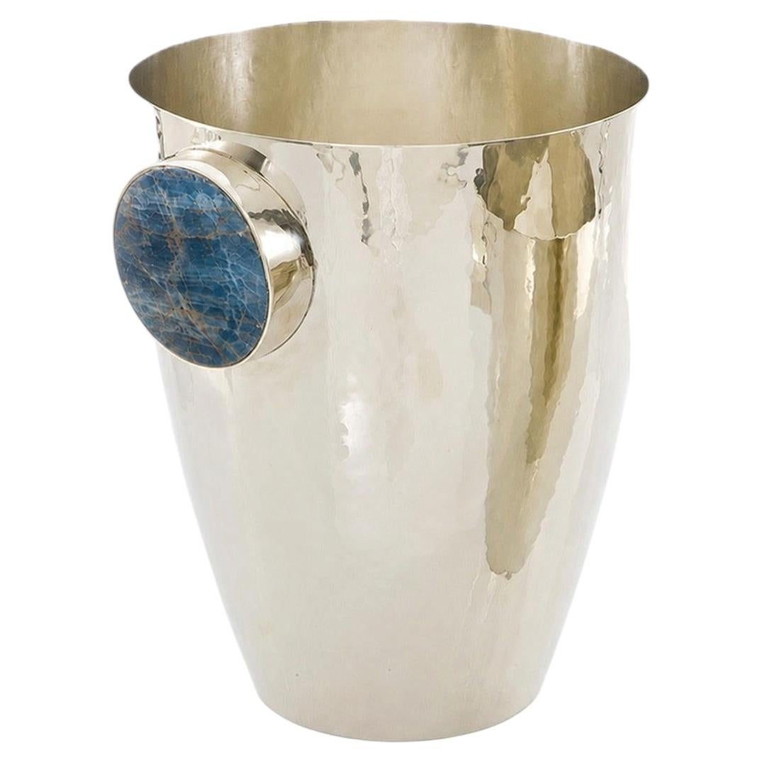 Lago Medium Champagne Bucket, Blue Onyx & Alpaca Silver