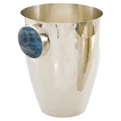 LAGO Large Champagne Bucket, Blue Onyx & Alpaca Silver