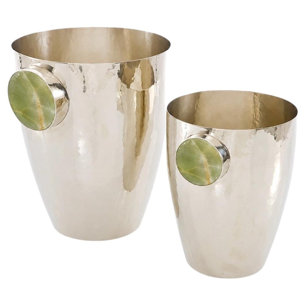 Set Lago Medium & Large Champagne Buckets, Green Onyx Stone & Alpaca Silver
