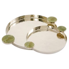 Set Lago Medium & Large Round Trays, Green Onyx Stone & Alpaca Silver
