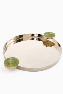 Set Lago Medium & Large Round Trays, Green Onyx Stone & Alpaca Silver