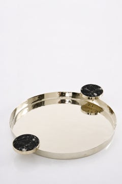 Set Lago Medium & Large Round Trays, Black Onyx Stone & Alpaca Silver