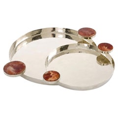 Set Lago Medium & Large Round Trays, Bordeaux Onyx Stone & Alpaca Silver