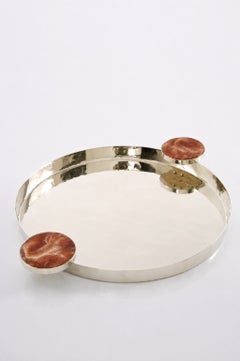 Set Lago Medium & Large Round Trays, Bordeaux Onyx Stone & Alpaca Silver
