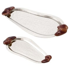 SET Lacar Small, Medium Silver Alpaca & Bordeaux Onyx Stone Trays