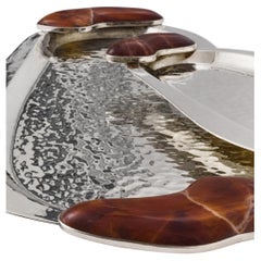 SET Lacar Small, Medium Silver Alpaca & Bordeaux Onyx Stone Trays