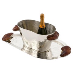 SET Lacar in alpaca argento medio, secchiello e vassoio color champagne con pietra onice bordeaux