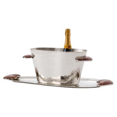 SET Lacar in alpaca argento medio, secchiello e vassoio color champagne con pietra onice bordeaux