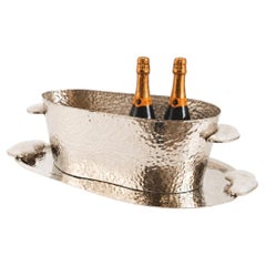 SET Lacar Large Silver Alpaca , Cream Onyx Stone Champagne Bucket & Tray