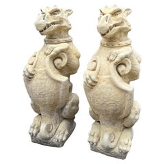Vintage English Statues Garden Figures Gargoyles Shield Cast Stone Pair