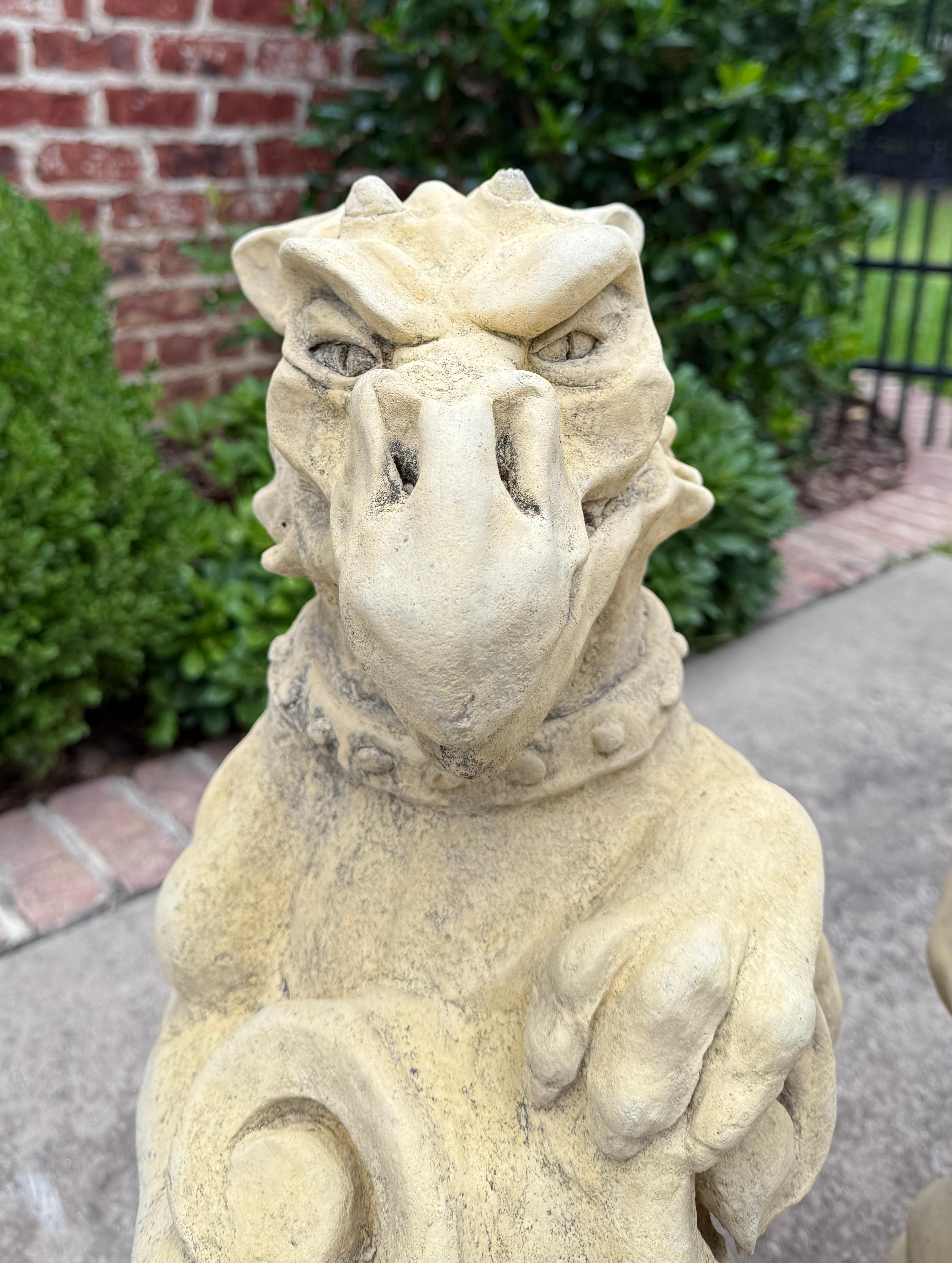 Vintage English Statues Garden Figures Gargoyles Shield Cast Stone Pair For Sale 5