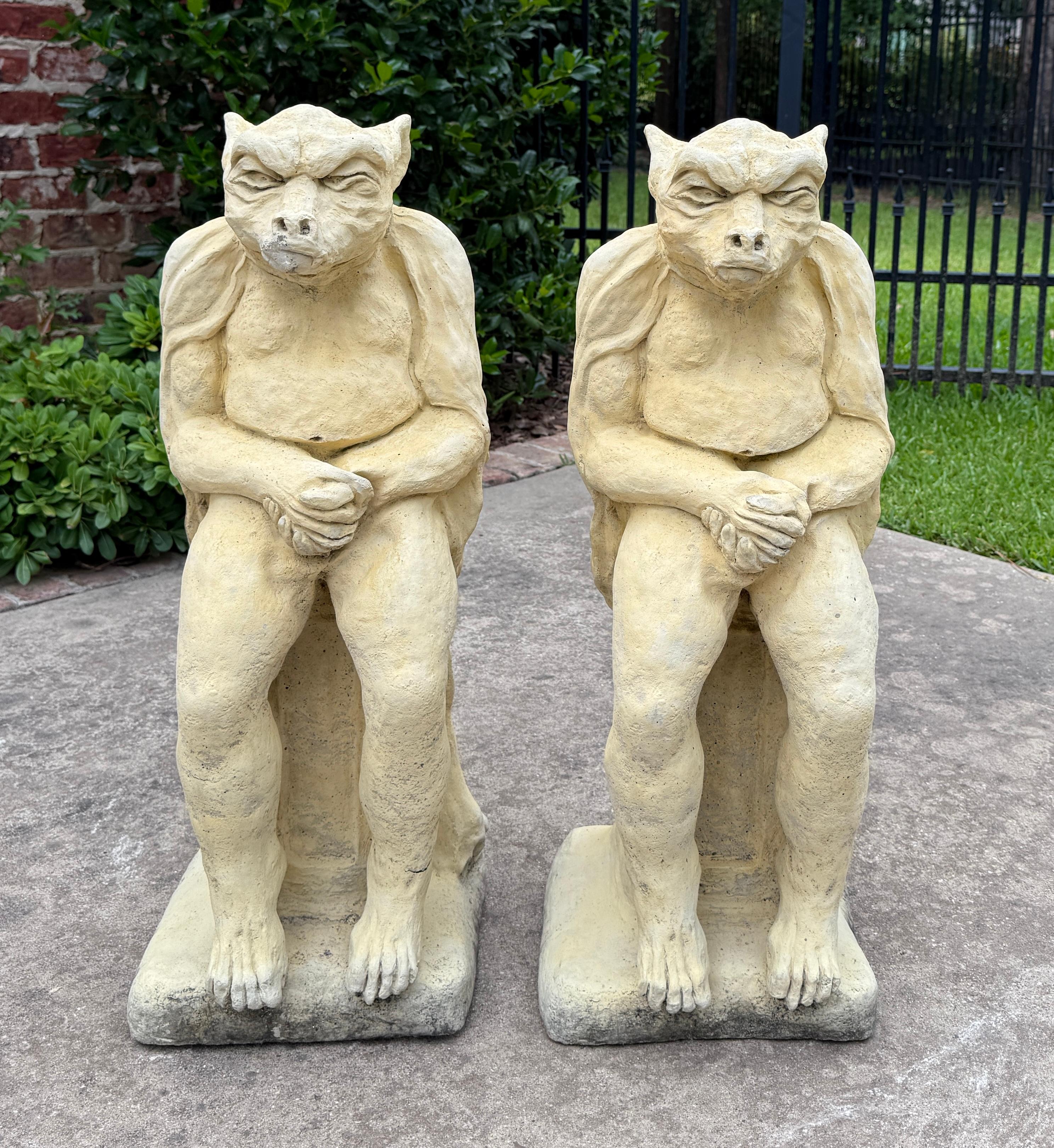 Vintage English Cast Stone Statues PAIR GARGOYLE Garden Figures Yard Decor

Original aged patina seated on a rectangle base 

 The perfect accent piece or focal point in an entryway, garden, yard, flower bed, or sunroom  

Each gargoyle stands 28