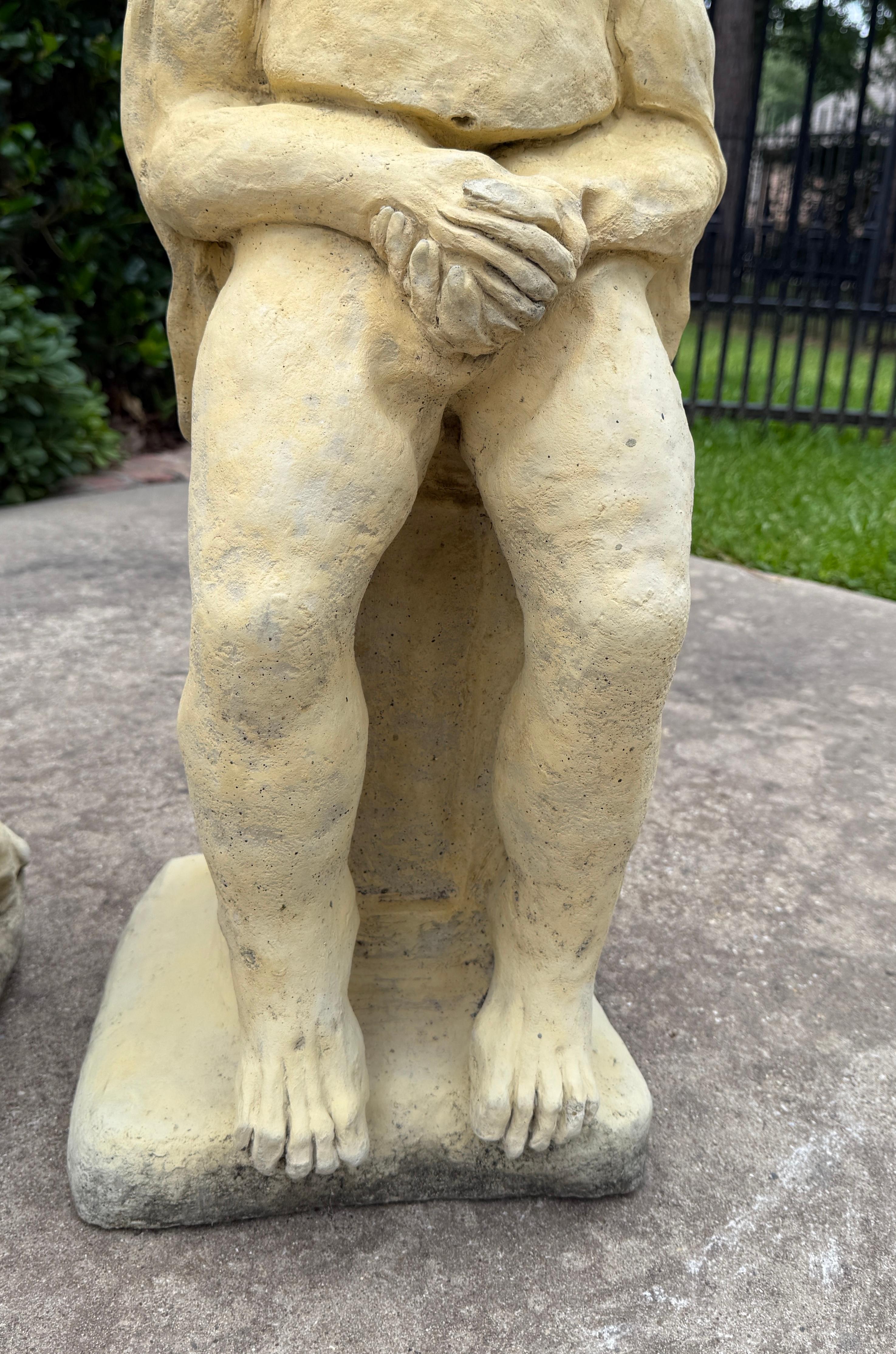 Vintage English Statues Garden Figures Gargoyles Seated Cast Stone Pair For Sale 2