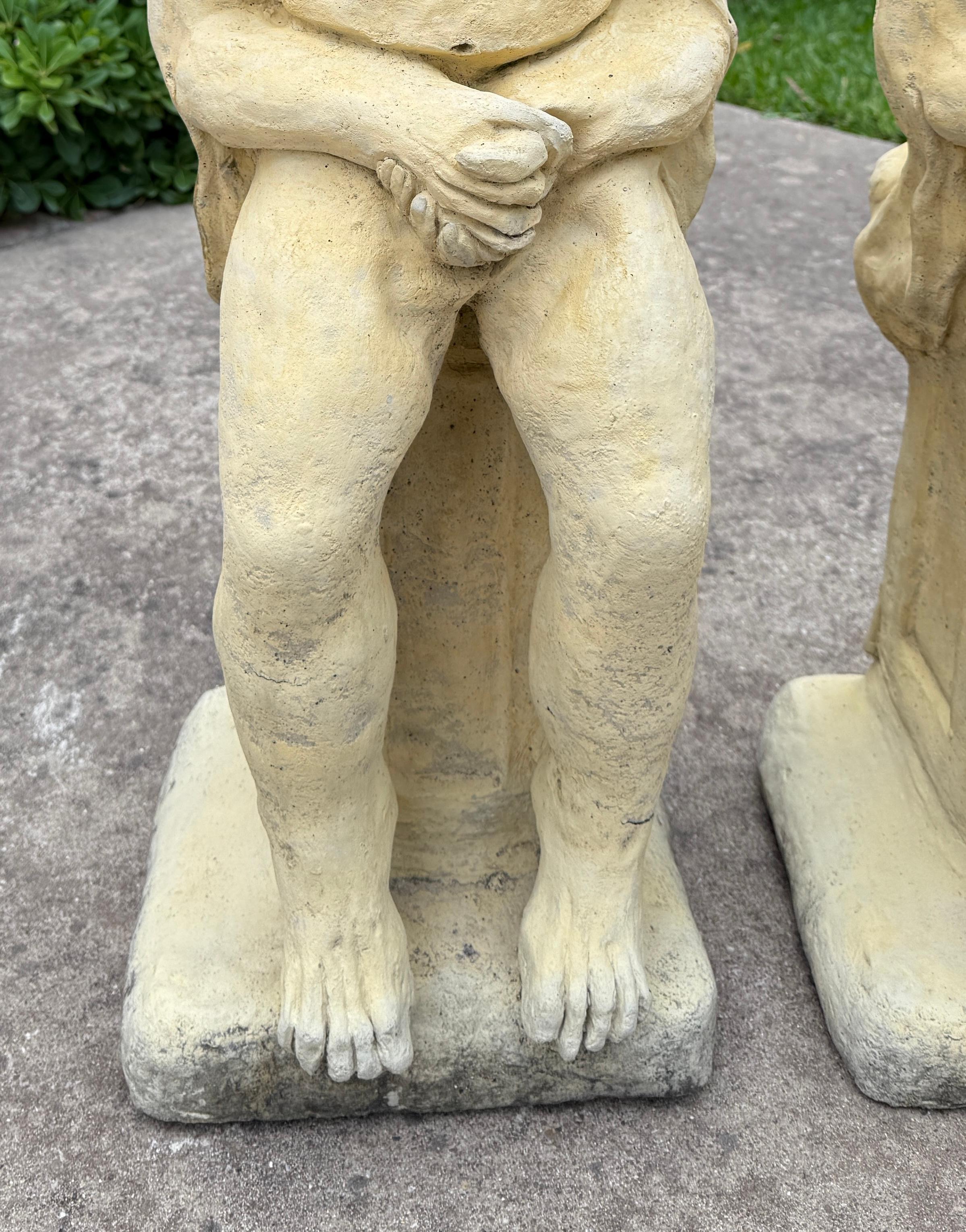 Vintage English Statues Garden Figures Gargoyles Seated Cast Stone Pair For Sale 4