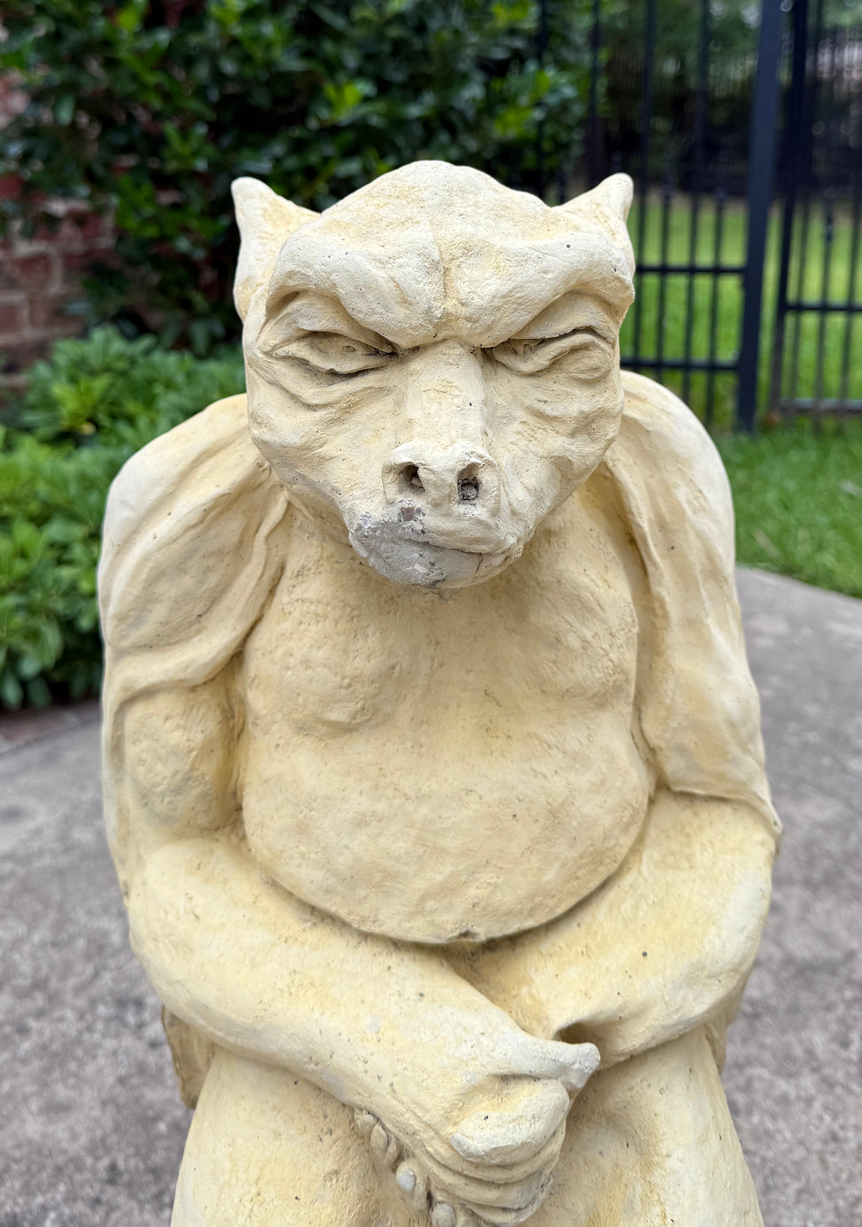 Vintage English Statues Garden Figures Gargoyles Seated Cast Stone Pair For Sale 3