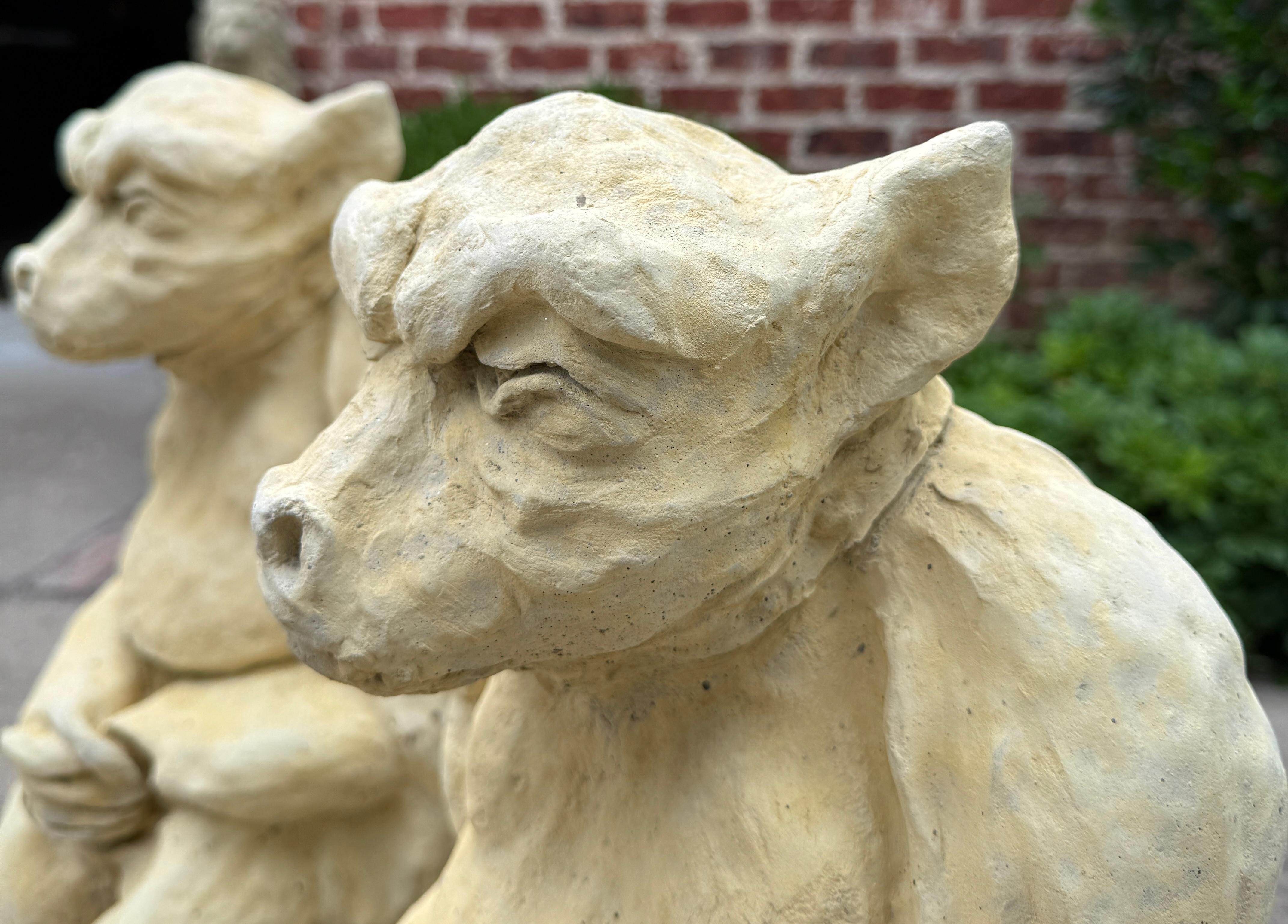 Vintage English Statues Garden Figures Gargoyles Seated Cast Stone Pair For Sale 9
