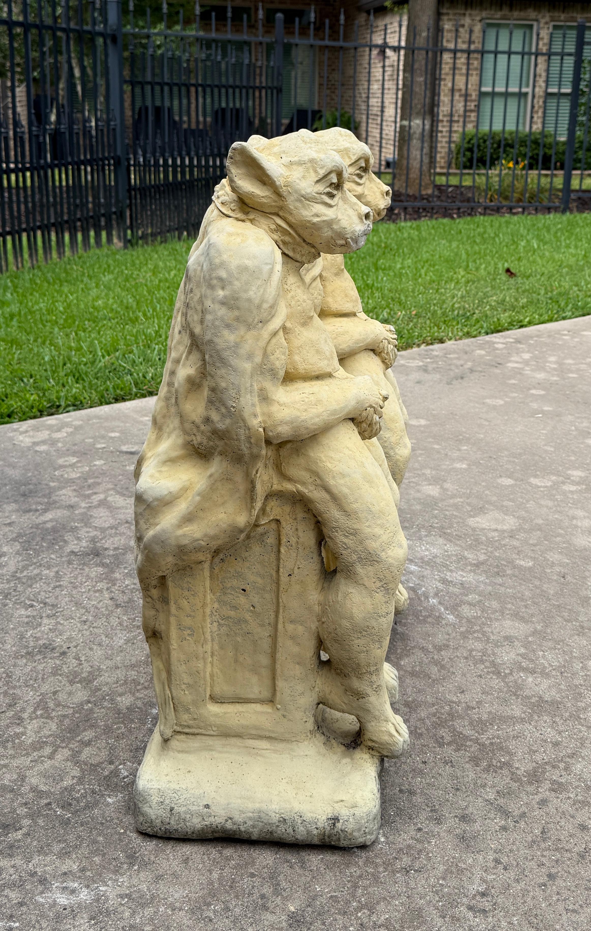 Vintage English Statues Garden Figures Gargoyles Seated Cast Stone Pair For Sale 11