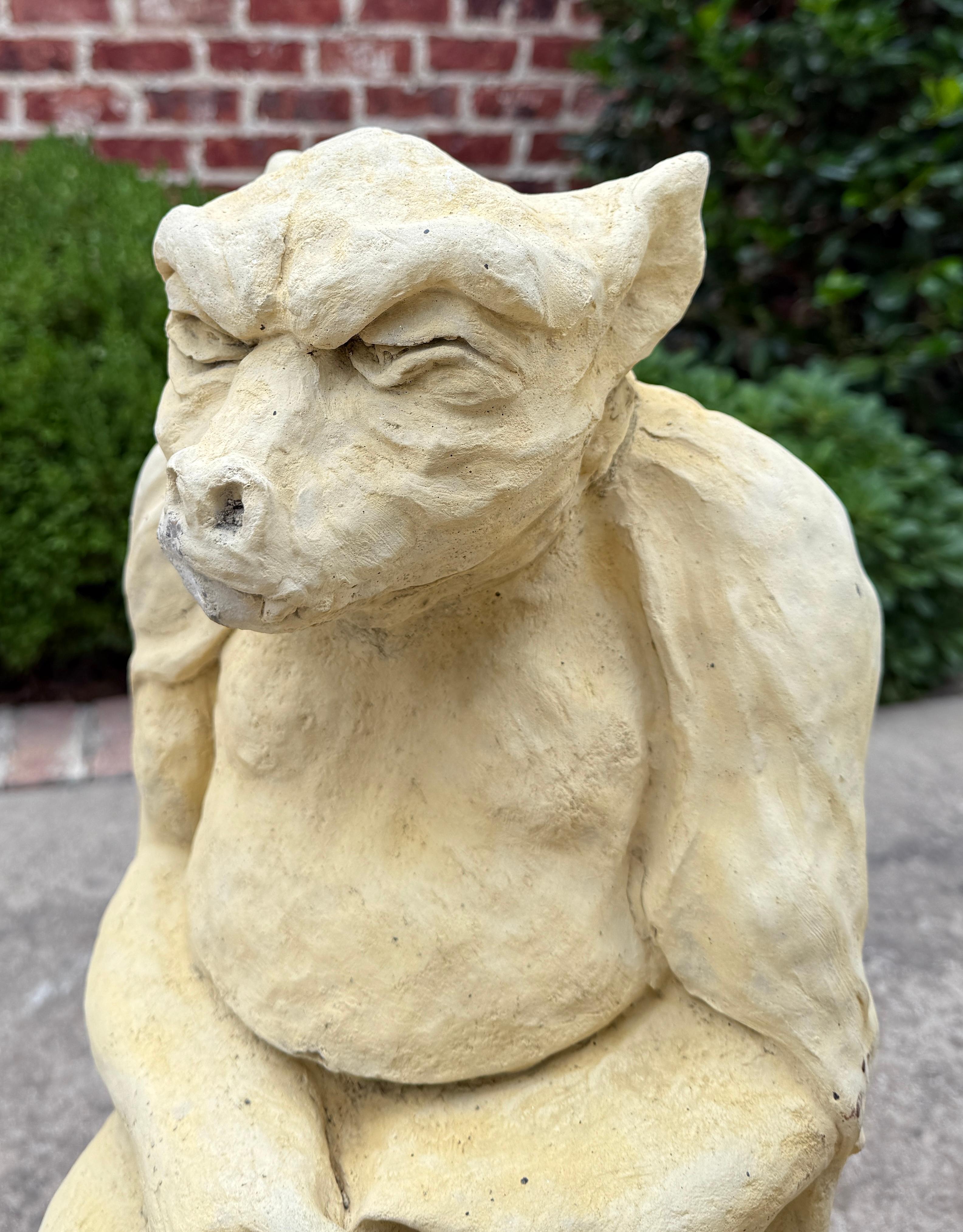 Vintage English Statues Garden Figures Gargoyles Seated Cast Stone Pair For Sale 10
