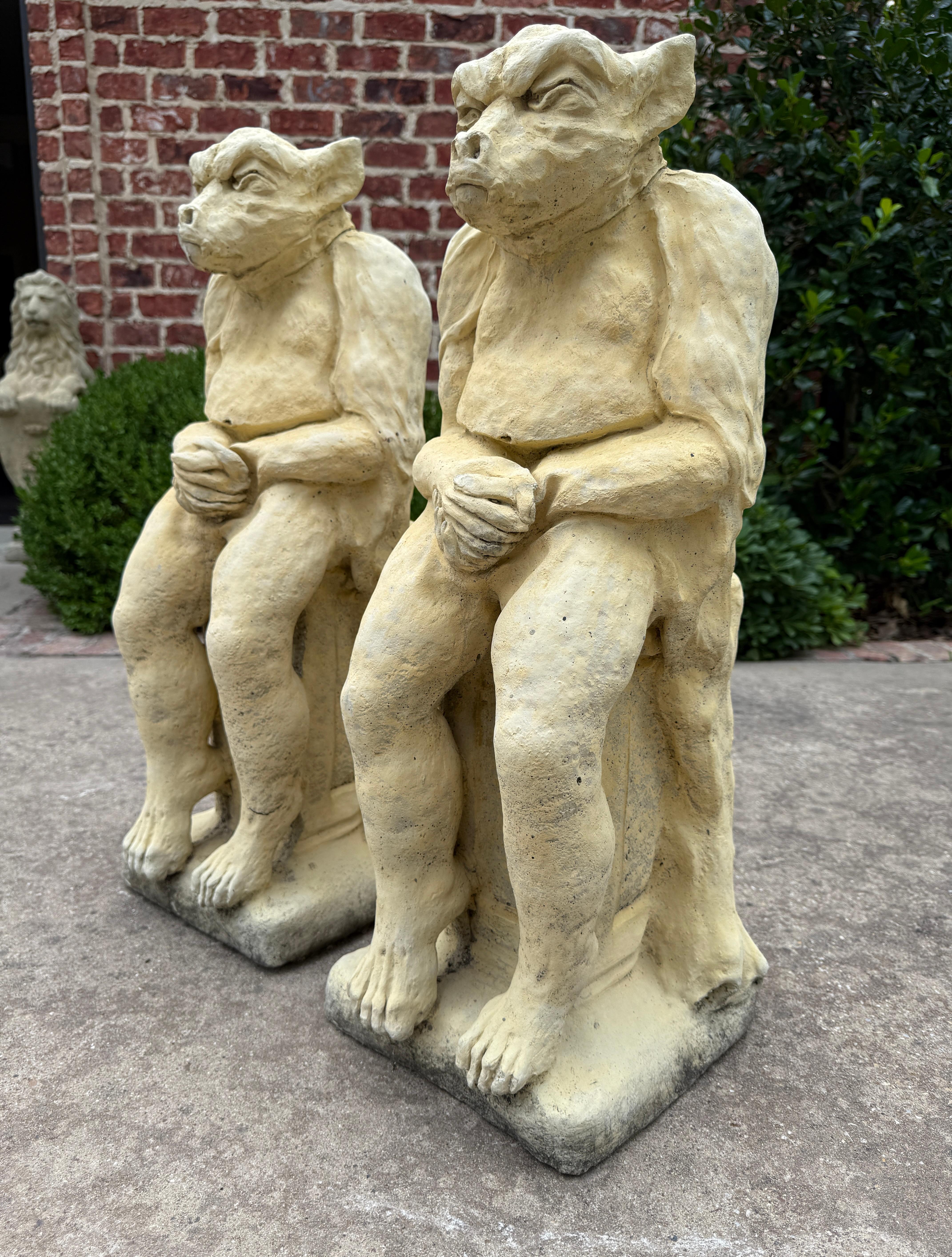 Vintage English Statues Garden Figures Gargoyles Seated Cast Stone Pair For Sale 8