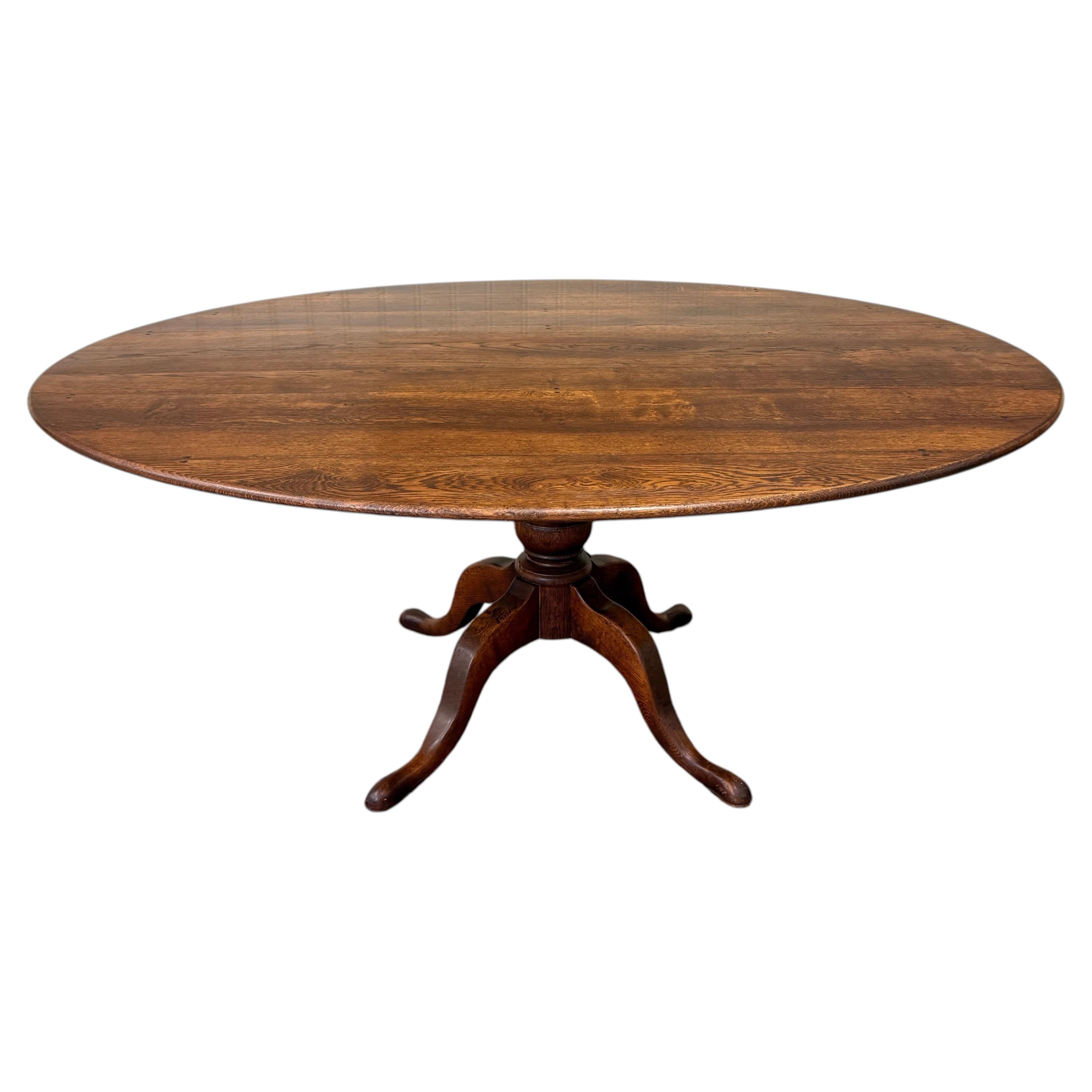 Antique English Country Oval Dining Table Farmhouse Pedestal Oak 1920s-30s