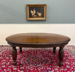 Antique English Butterfly Leaf Oval Carved Dining Table 118" Tiger Oak c1920-30s