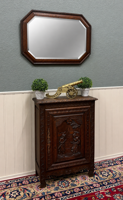 Antique English Jacobean Mirror Framed Beveled Octagonal Oak c.1930s