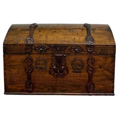 Antique Danish Dome Top Trunk Chest Blanket Box Storage Coffer Oak Mid 19th C