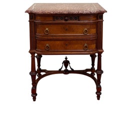 Antique French Louis XVI Style Marble Top Chest Side End Table Walnut c.1920s-30