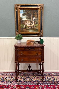 Antique French Louis XVI Style Marble Top Chest Side End Table Walnut c.1920s-30